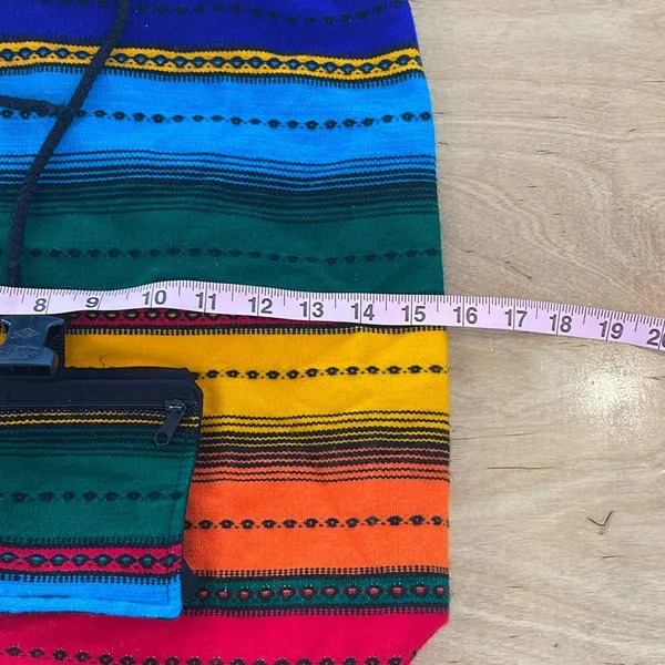 Backpack Unisex Large Rainbow‎ Striped Tribal Print Lightweight Drawstring Boho Blue - Image 3