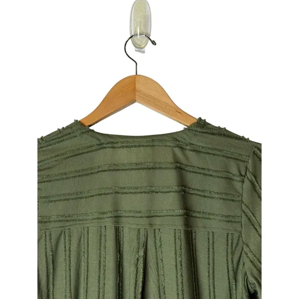 Maeve Audre Top Women XXS Olive Green Textured Faux Wrap Long Sleeve Boho - Image 6