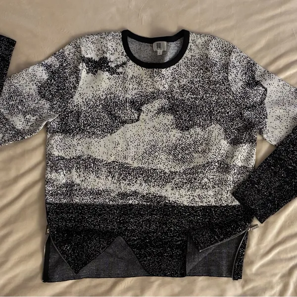 YAL New York Black White Speckled Crew Neck Sweater L - Image 4