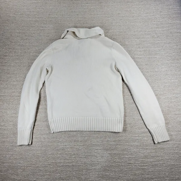 Ralph Lauren Sport Shawl Collar Sweater Womens Small White Preppy Blue Pony - Image 7