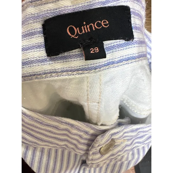 QUINCE Bella Stretch Patch Pocket Wide Leg Jeans in Railroad Stripe Size 29 NEW - Image 3