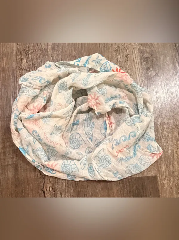 Free People Cream Beach Tote with Blue Seashell & Orange Sun Print - Image 4