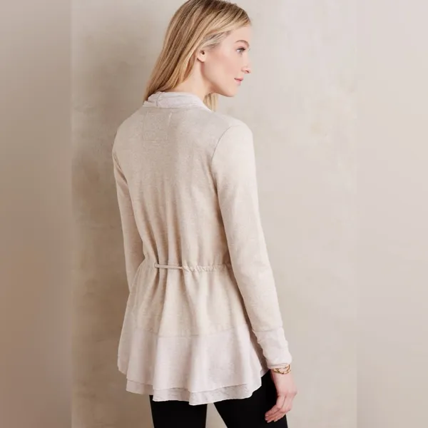 Anthropologie Saturday Sunday‎ Oatmeal Matanie Tie Closure Ruffle Cardigan - Image 6
