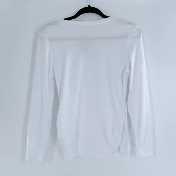 SheIn NWT White V Neck Long Sleeve Ruched Side Top Fitted Stretch Basic Small - Image 3