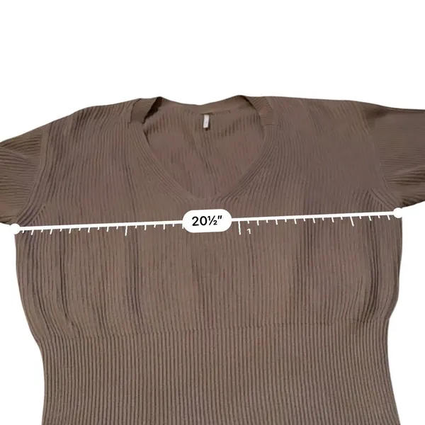 Free People Allure‎ Sweater Small Brown Oversized Deep V Neck Ribbed Knit Boho - Image 10