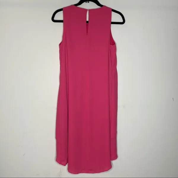 Chico's Ruffle Detail Dress Pink Passion Hi Lo Solid Keyhole NWT Size Small - Image 5