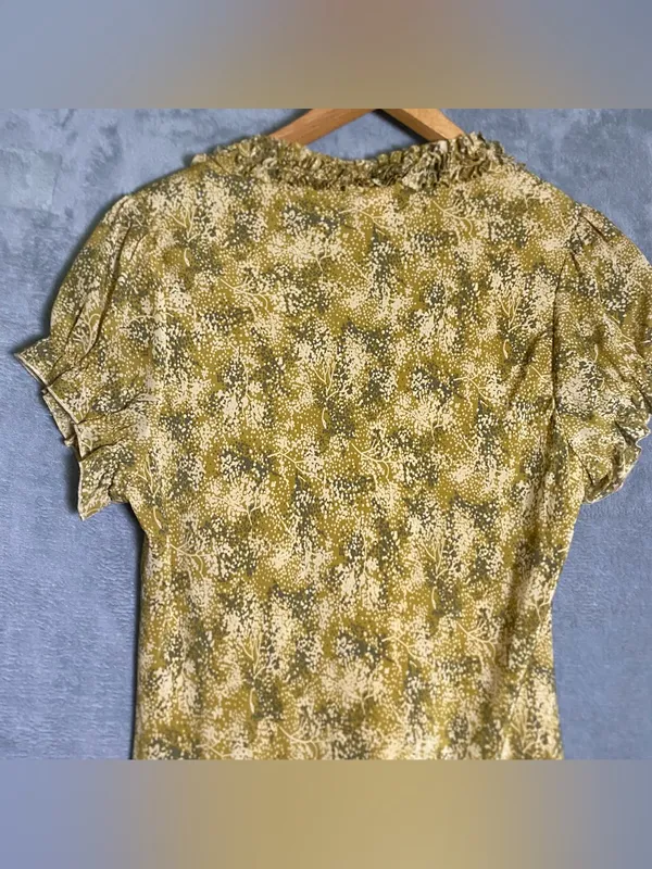 Sundance Floral‎ Ruffle V-Neck Maxi Dress in Mustard 100% silk size 16 - Image 8