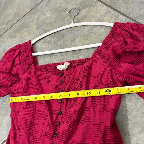 Anthropologie Pink Floral Ruffle Blouse Smocked Puff Sleeve Sz XS Cottagecore - Image 12