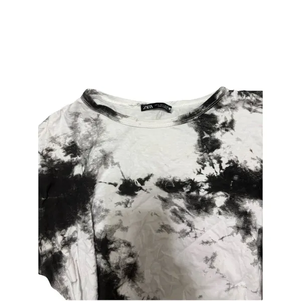 Zara Womens Large Black White Tie Dye Marble Print Short‎ Sleeve T Shirt Top - Image 3
