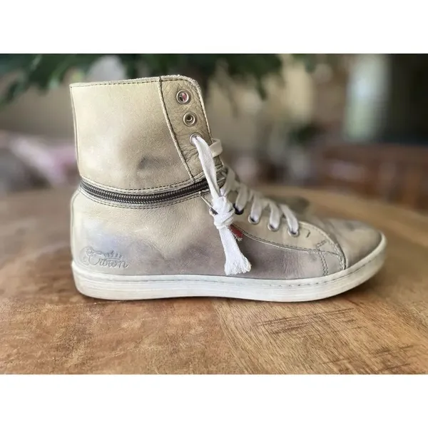 Le Crown Handmade in Italy Distressed Leather Convertible High Low Sneakers 37 - Image 3