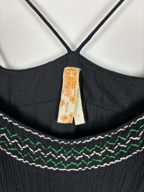 Anthropologie Maeve Dress Size 4 Black Embroidered Strappy Fit Flare Boho Gauze - Image 7
