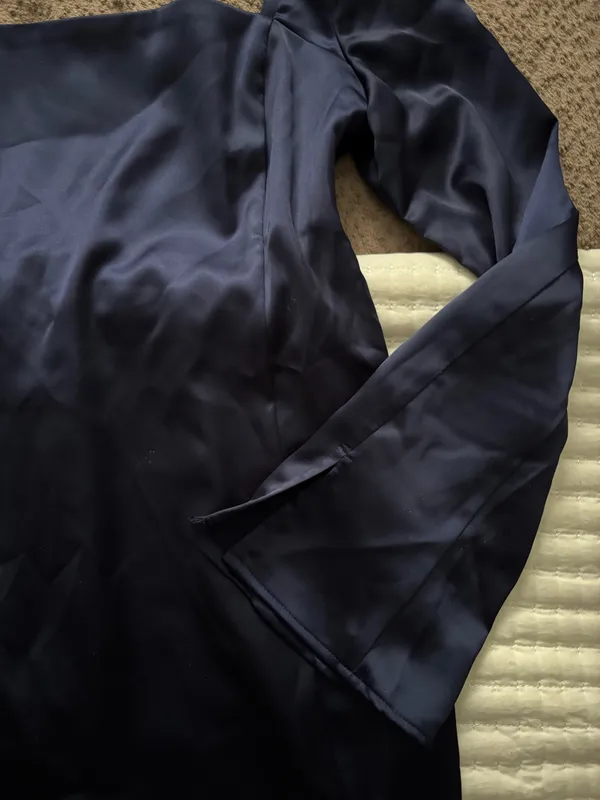 Navy Satin Dress Blue Size XS - Image 2