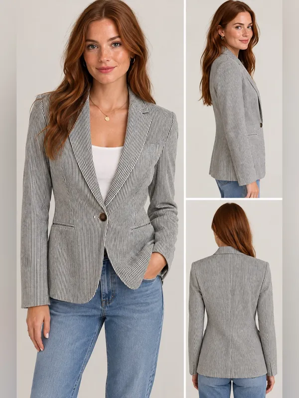 J. Crew • Campbell Blazer Striped Black & White Women's Blazer - Image 2