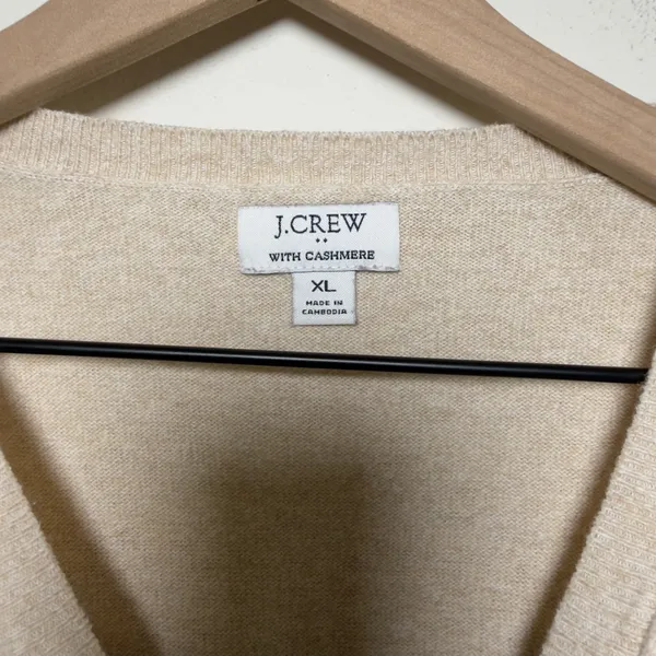 J. Crew Women Cotton Cashmere Sweater XL Beige Minimalist‎ Preppy FIsheraman - Image 5