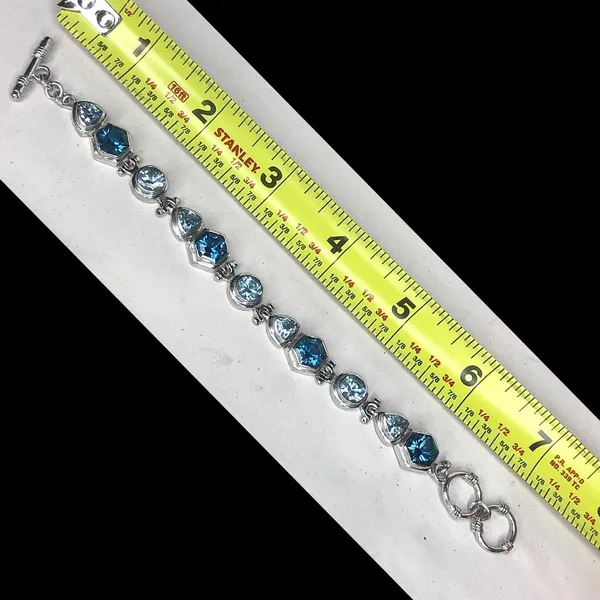 FACETED BLUE TOPAZ Sterling Silver Toggle Bracelet - Image 11