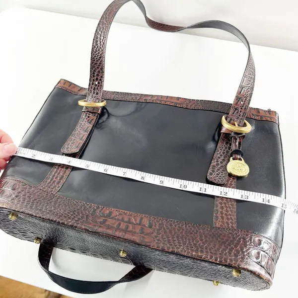 Brahmin Croc Embossed Leather Tote Handbag Purse Black Brown - Image 5