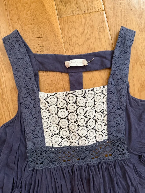 M - ALTAR’D STATE - Boho Square Neck Navy Tunic/Sundress with Crochet Panel - Image 4