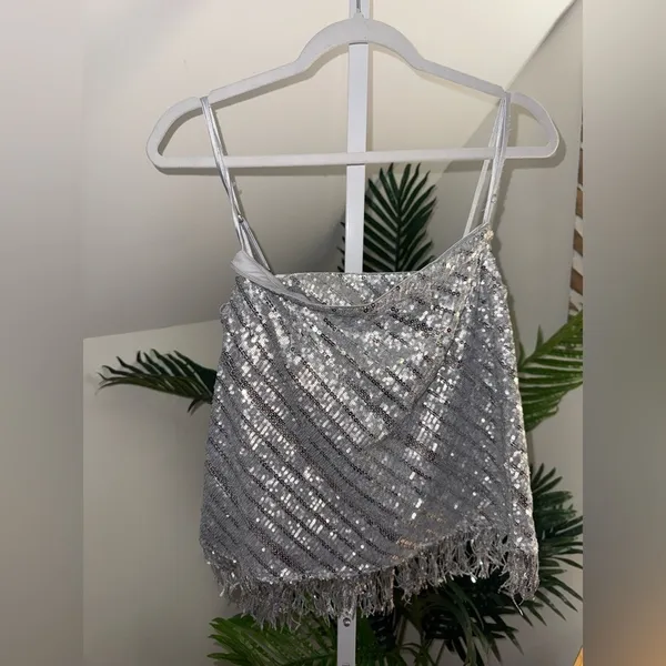 Revolve Saylor Persephone Top & Mini Skirt Set in Platinum Silver‎ Sequin - Image 6