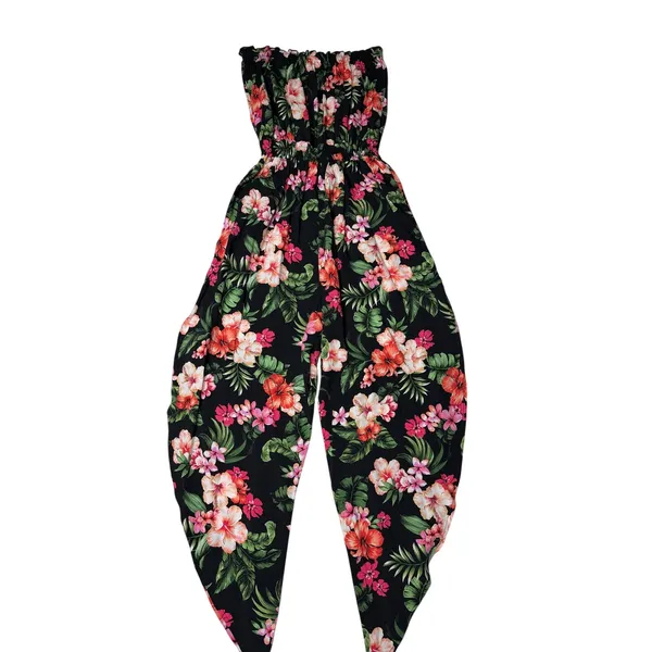 Bar III Black Tropical Floral Strapless Split Leg Jumpsuit Medium - Image 6