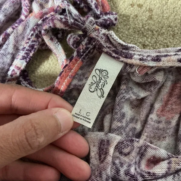 Free People Boho Cold Shoulder Blouse Womens Large Purple Paisley Bell Sleeve - Image 5