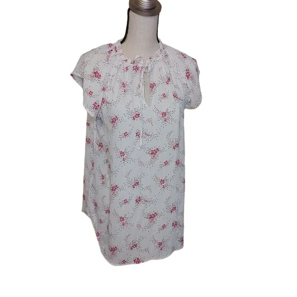 LOFT Size Medium M Sheer Floral Polka Dot Light Pink Blouse Flowy kawaii Cute - Image 4