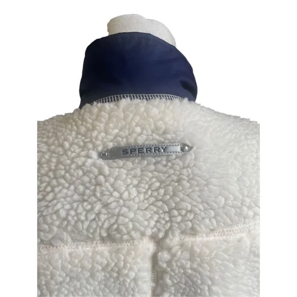 COPY - Sperry Topsider Full Zip Sherpa Fleece Vest Navy Tan Size M - Image 7