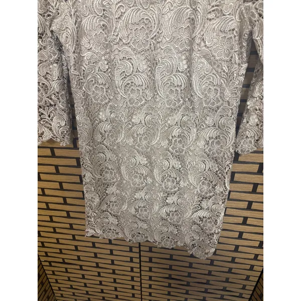 White House Black Market Tan Lace‎ Dress Size 6 - Image 4