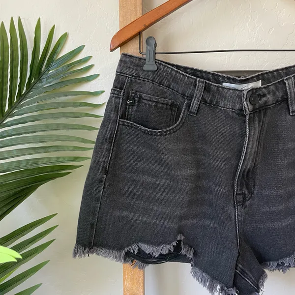 KanCan Black Frayed Hem Distressed Jean Shorts - Image 2