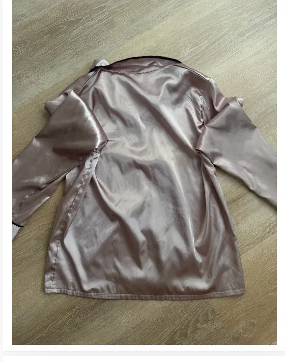 Blush Pink Satin Pajama Set with Black Piping — L - Image 5