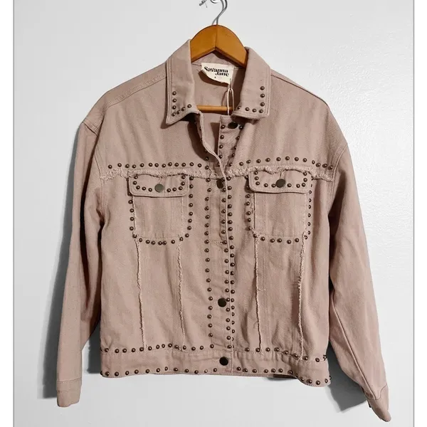 Savanna Jane New! Studded Fray Western Boho or Cowgirl Jean Jacket - Image 3