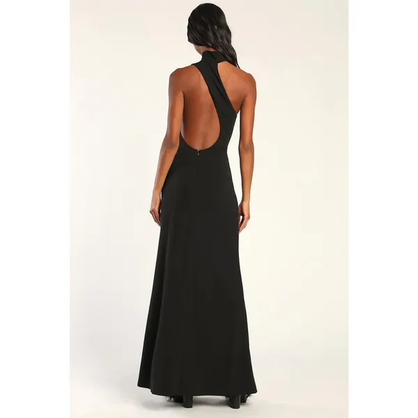 Lulus Keep It Interesting Black Asymmetrical Cutout Halter Dress Holiday Large - Image 3