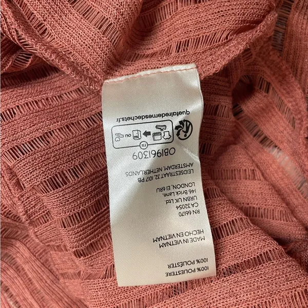 By Anthropologie Long-Sleeve Sheer‎ Striped Crop Blouse Rose Pink Off Shoulder - Image 9