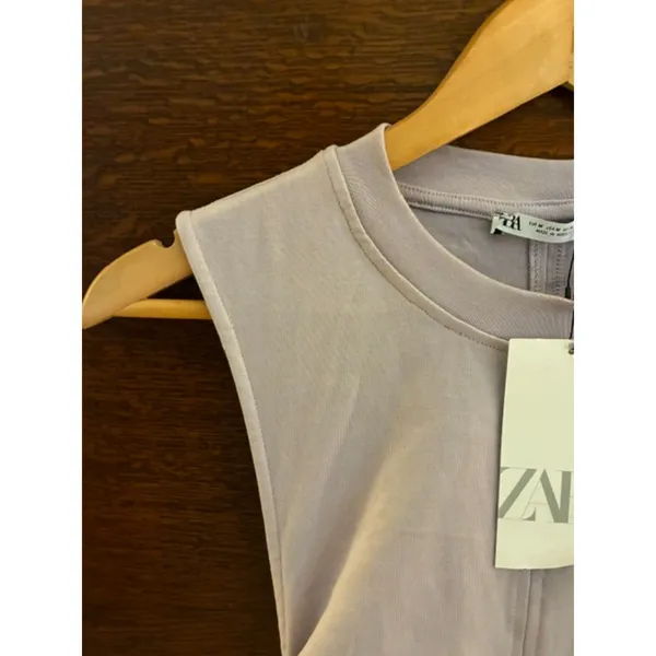 Zara NWT Medium Lavender Ruched Mini Dress Side Drawstring Bodycon Sleeveless - Image 4