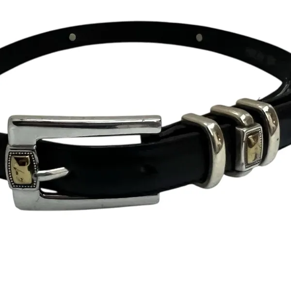 Brighton Slim Black Leather Belt with Gold‎ and Silver # 4A303 Size Medium 30 - Image 6