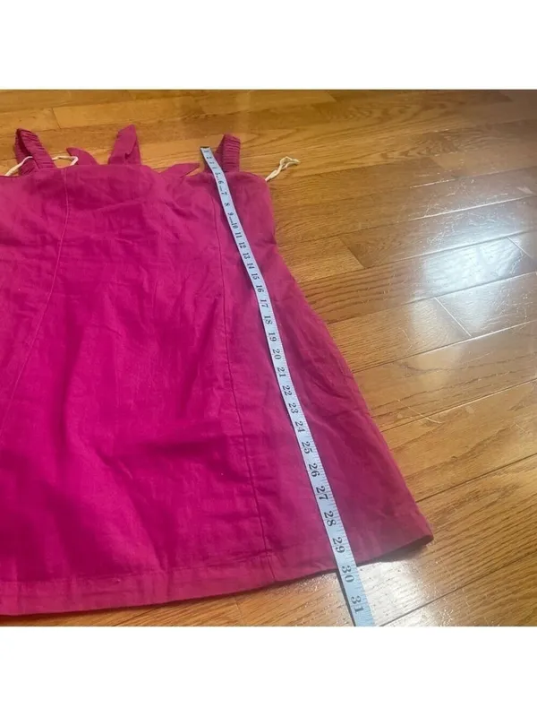 Free People Women's Vacay Pink Open back Mini Linen Cotton Blend Dress Sz M - Image 8