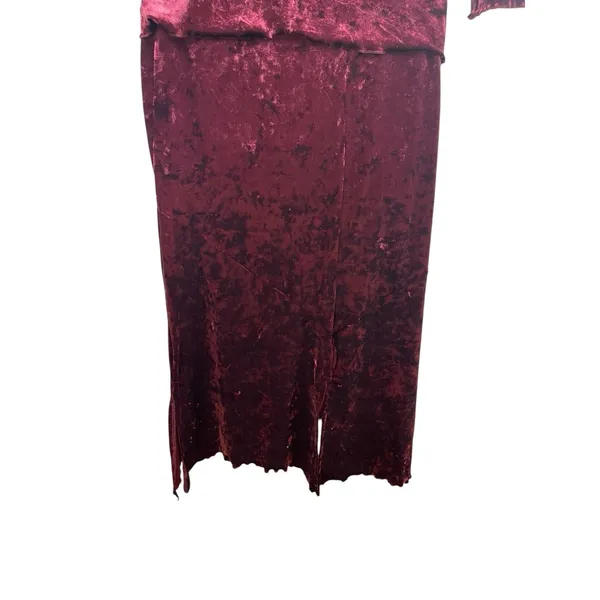 VTG Y2K 90s Fashion Bug Crushed Velvet Gothic 2-Piece Set Skirt Set M Burgundy - Image 7
