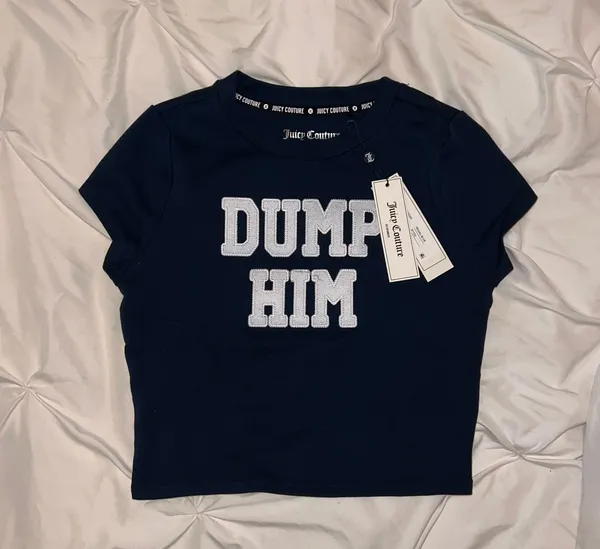 Juicy Couture Size S Iconic Dump him baby tee cropped tshirt 2000s Y2K Blue NEW - Image 2