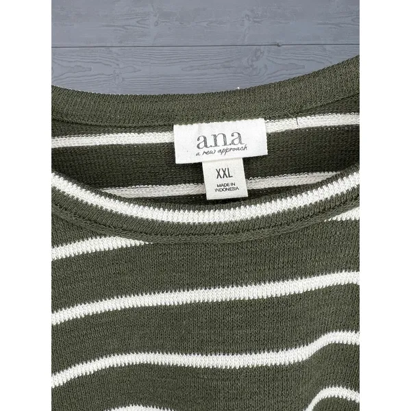 A.N.A. A New Approach olive green/cream striped long sleeve tunic NWT Size XXL - Image 3