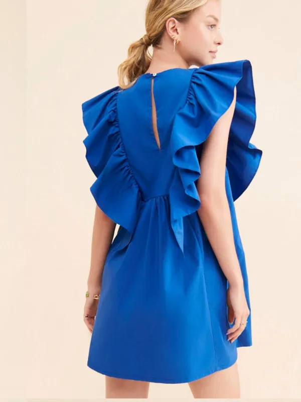 Anthropologie Blue Tassel Ruffled Waistless Mini Dress - Image 4