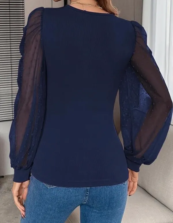 Women's Deep V-neck Cross Wrap Sexy Long Sleeve Blouse Large - Image 10