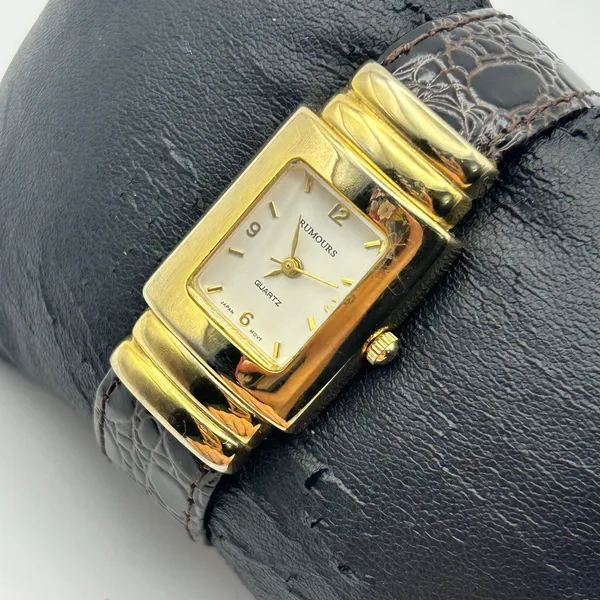 Rumours Gold-tone Case Brown Band Women's Quartz Cuff Watch Working - Image 2