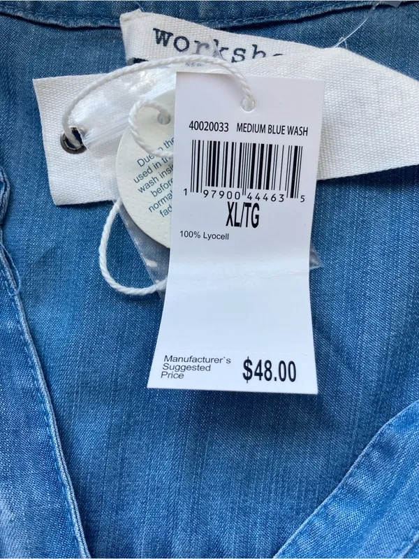 Workshop Republic Clothing Blue Lyocell Ruffle Sleeve Button Top NWT XL - Image 3