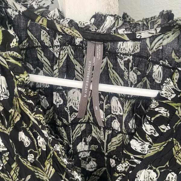 Anthropologie Floral Puff Shoulder Ruched-Sleeve V-Neck Top Women's Size XS‎ - Image 5
