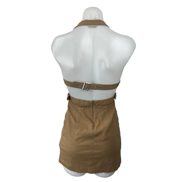 Zara Women's Tan Buckle Strap Halter Sleeveless Square Neck Mini Bodycon Dress S - Image 4