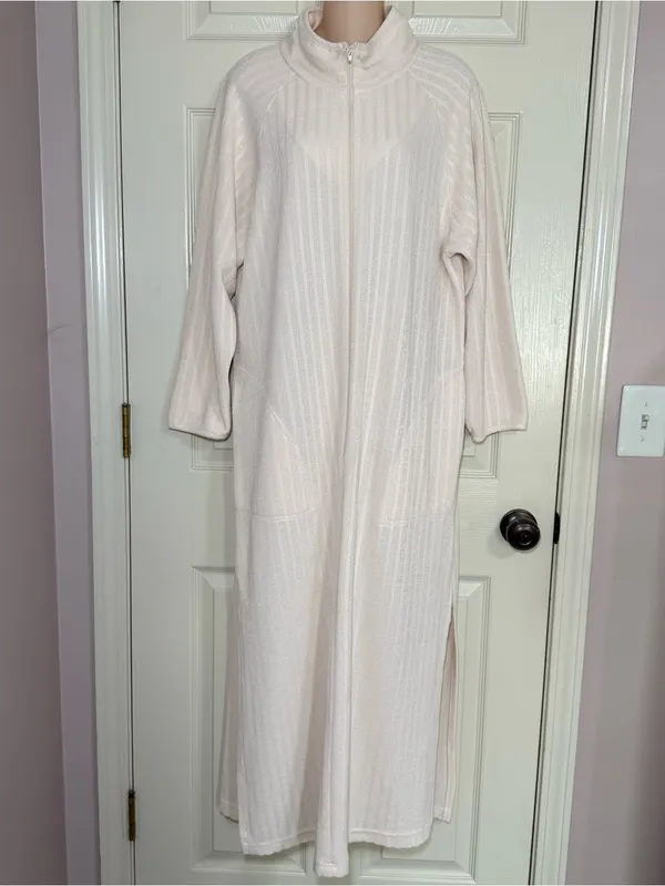 STAN HERMAN Half Zip Light Terrycloth Robe Getting Ready Housecoat Pockets Large - Image 2