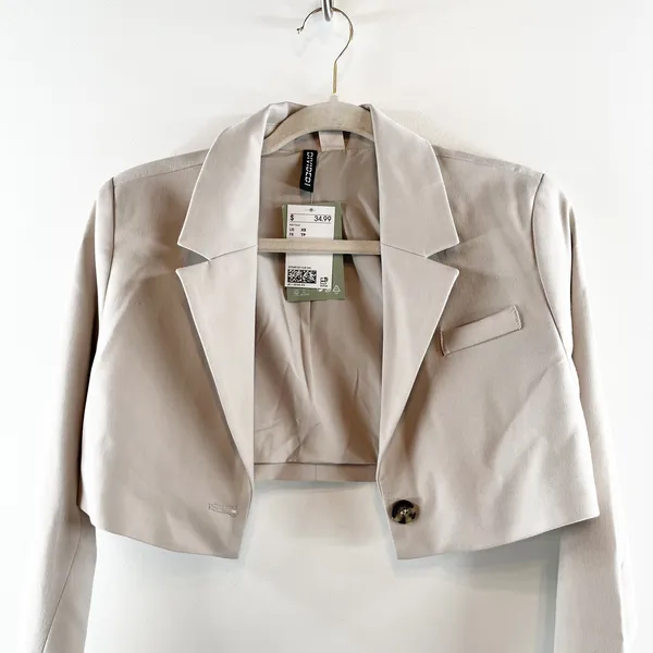 H&M Cropped Blazer Jacket Grey Tan XS - Image 5