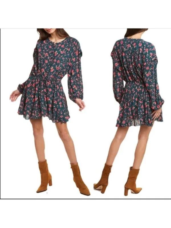 Free People Floral Print LS Free People Floral Print Long Sleeve Mini Dress M - Image 2