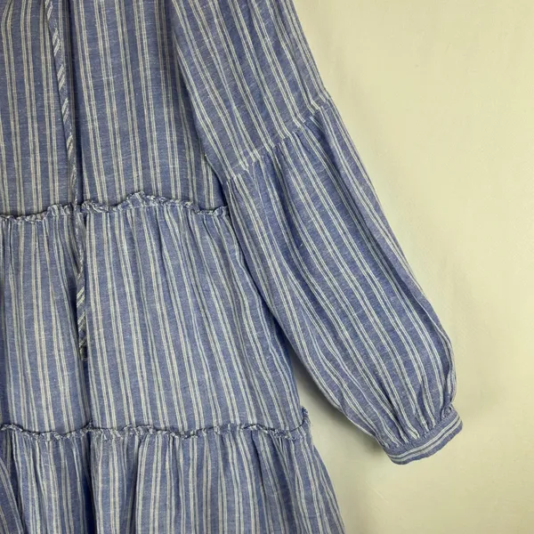 Rails Everly Ludlow Stripe Tiered Linen‎ Blend Mini Dress Blue White Small - Image 9