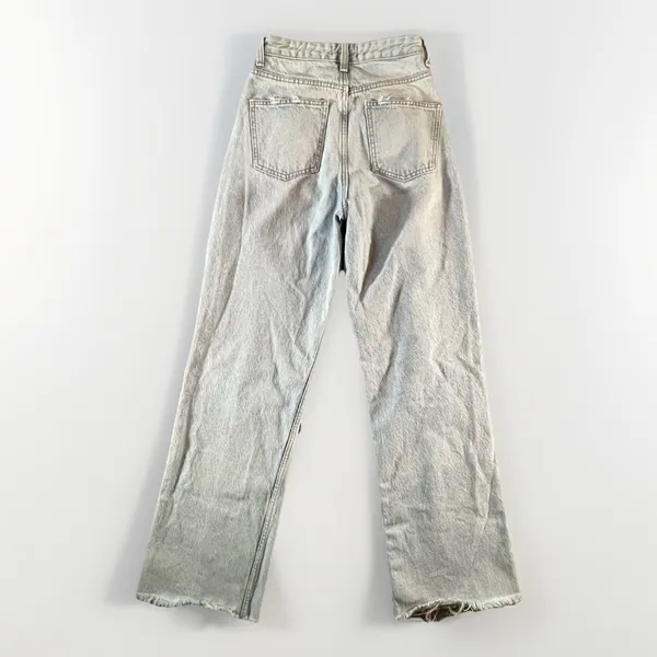 Zara High Rise Straight Leg Jeans Womens 6 Light Wash Distressed Raw‎ Hem - Image 2