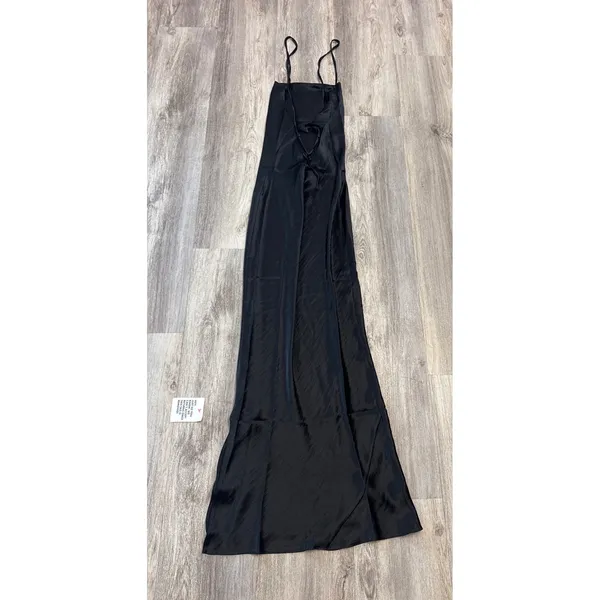 ASOS DESIGN Black Satin Lace Up Back Maxi Slip Dress Square Neck US 6‎ UK 10 - Image 4